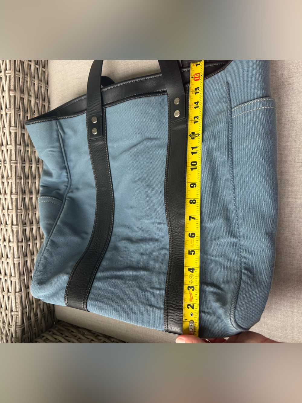 Vintage Coach Bleecker Canvas Tote Bag Gray Blue Leather Trim USA Style 5723 - Picture 11 of 12